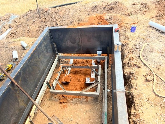 Fabricated steelwork forming the upper fountain basin and its internal support structure.